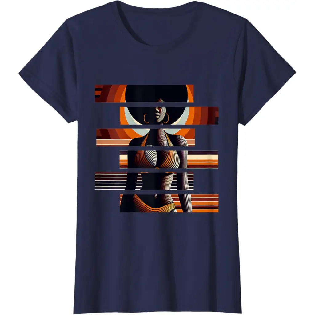 Afro Radiance: Vibrant Melanin Retro Vibes T-Shirt - Navy