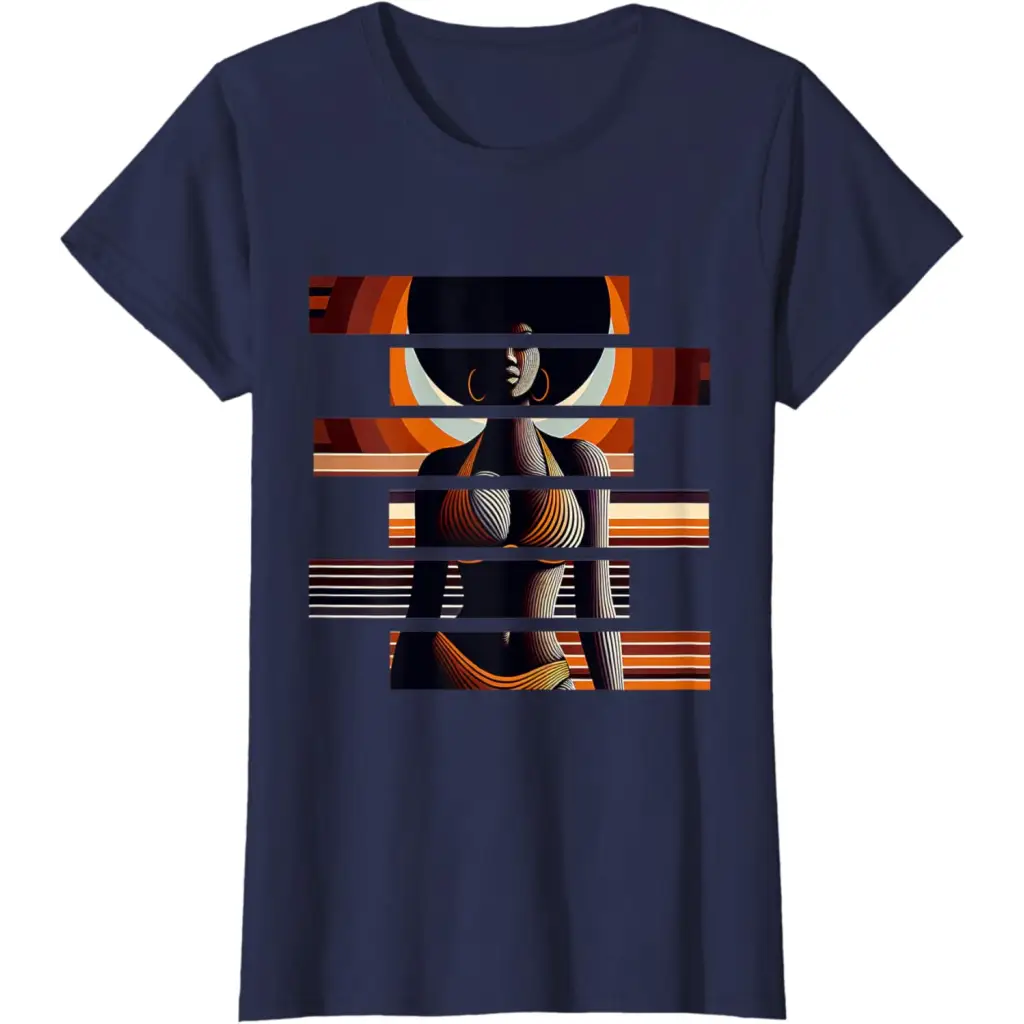 Afro Radiance: Vibrant Melanin Retro Vibes T-Shirt - Navy