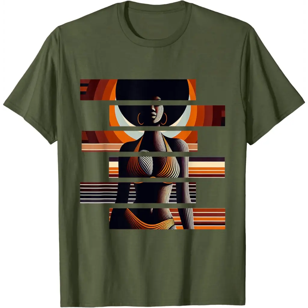 Afro Radiance: Vibrant Melanin Retro Vibes T-Shirt - Olive