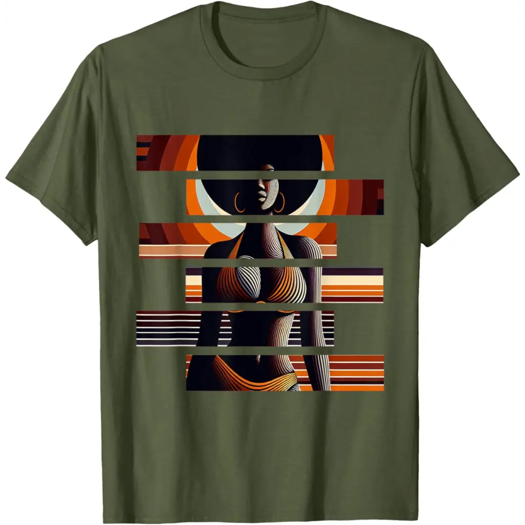 Afro Radiance: Vibrant Melanin Retro Vibes T-Shirt - Olive