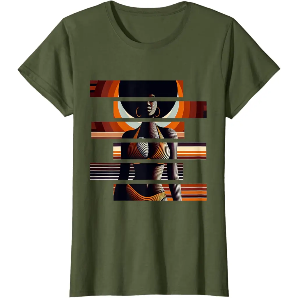 Afro Radiance: Vibrant Melanin Retro Vibes T-Shirt - Olive