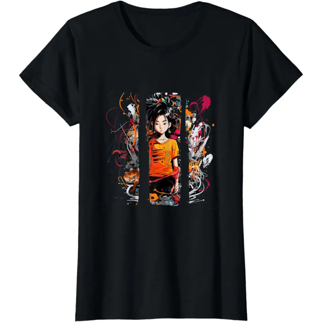 Anime Aura Creative Expression T-Shirt - Black / Women