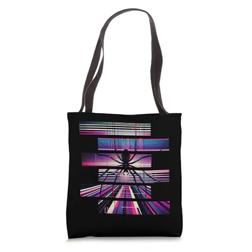 Arachnid Aura: Spider on a Radiant Digital Web Tote Bag