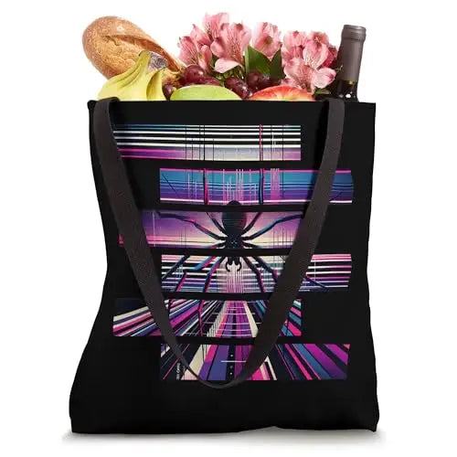 Arachnid Aura: Spider on a Radiant Digital Web Tote Bag