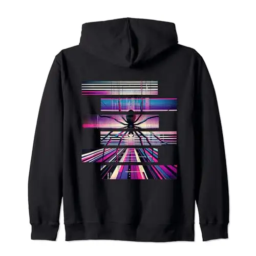 Arachnid Aura: Spider on a Radiant Digital Web Zip Hoodie