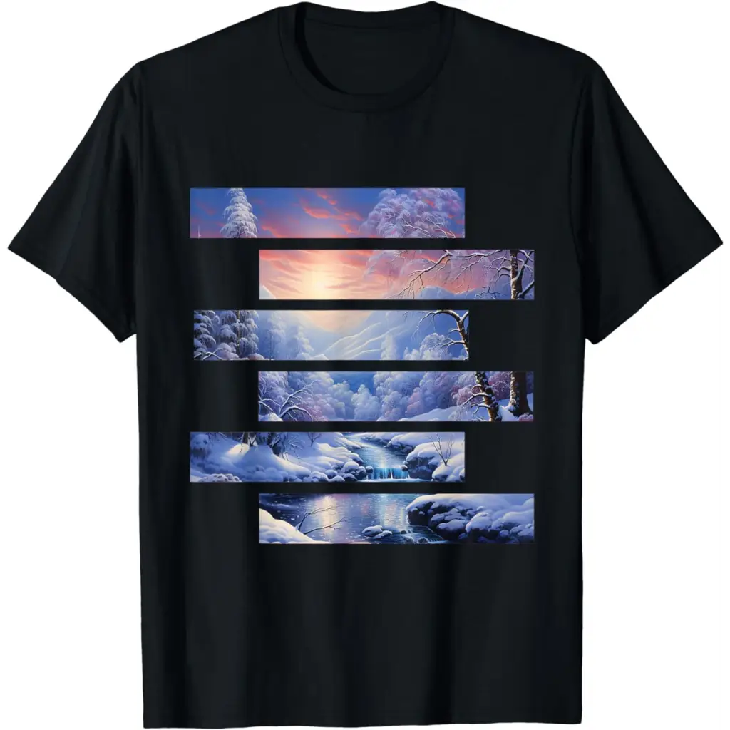 Arctic Elegance: Swirling River T-Shirt - Black / Men