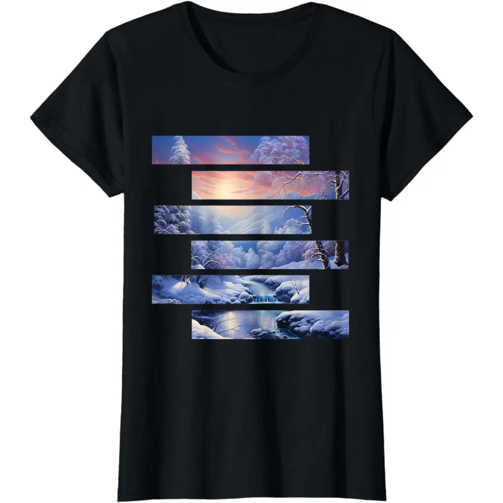 Arctic Elegance: Swirling River T-Shirt - Black / Women