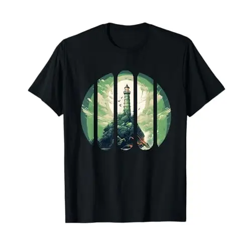 Beacon of Hope: Fragmented Lighthouse Vista T Shirt Apparel