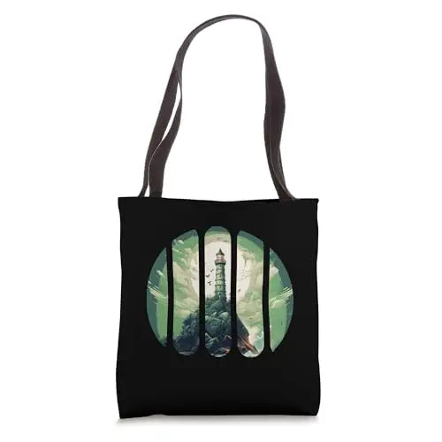 Beacon of Hope: Fragmented Lighthouse Vista Tote Bag Apparel