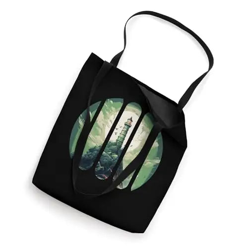 Beacon of Hope: Fragmented Lighthouse Vista Tote Bag Apparel