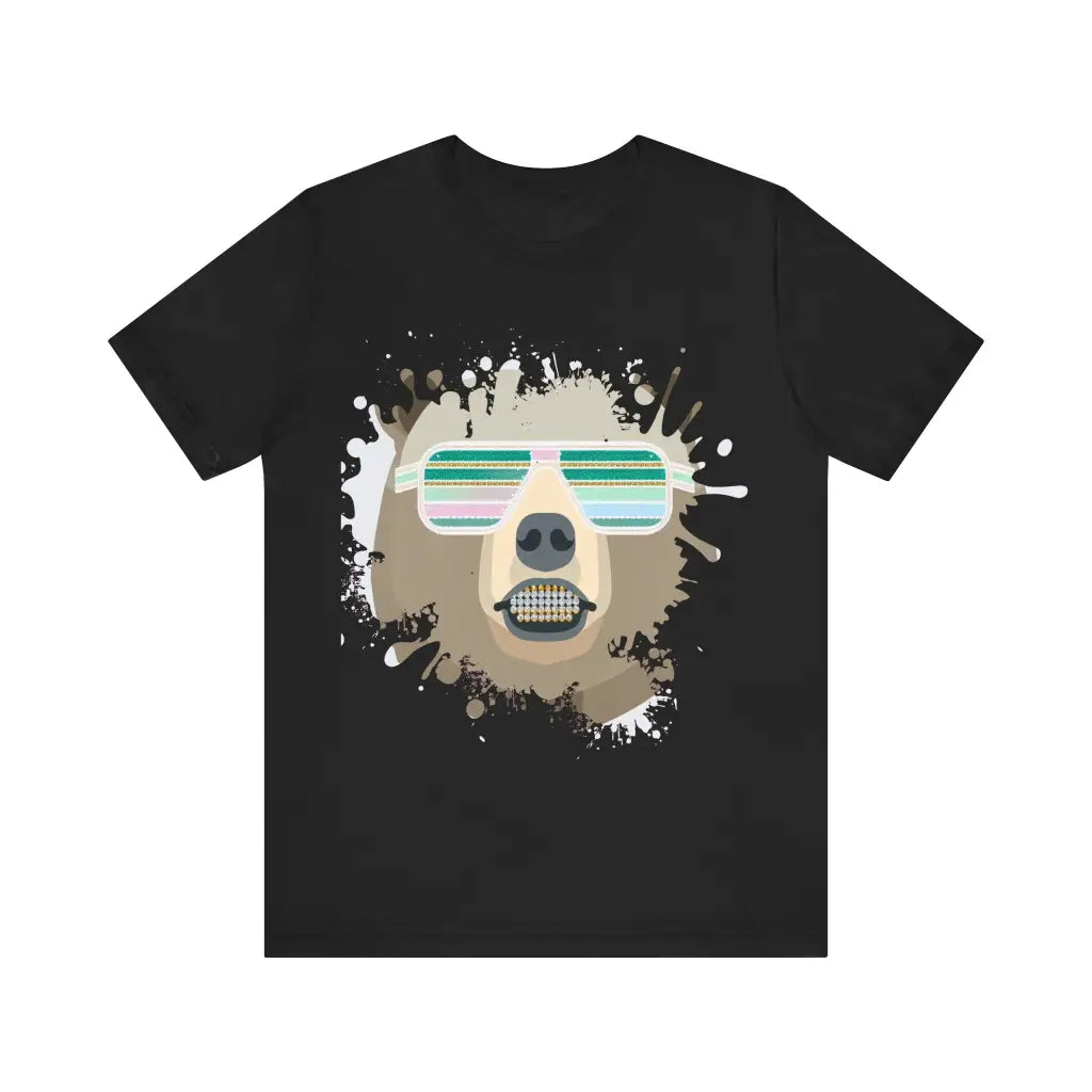 Bear with Bling Glasses - Jersey Short Sleeve Tee - Black