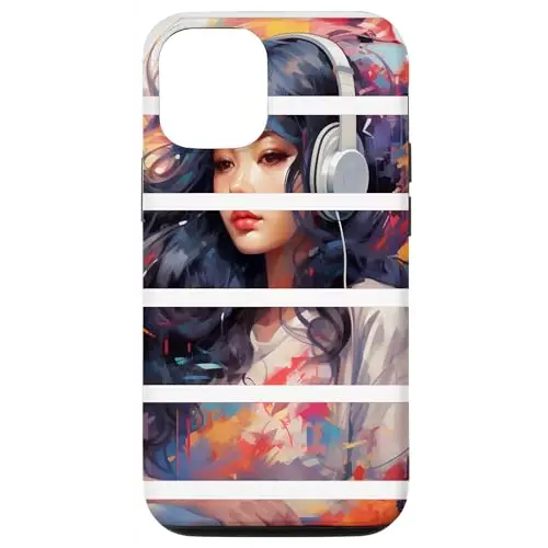 Beautiful Woman Enjoying Music Wearing Headphones Case