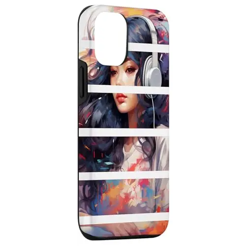 Beautiful Woman Enjoying Music Wearing Headphones Case