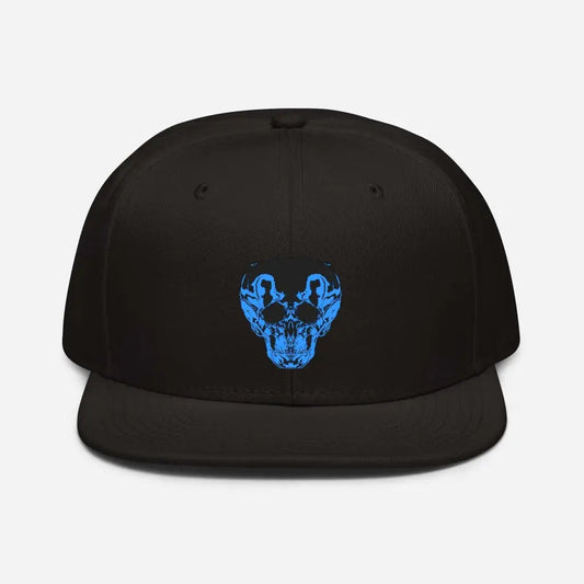 Blue Smiley Skull Snapback Hat - Black