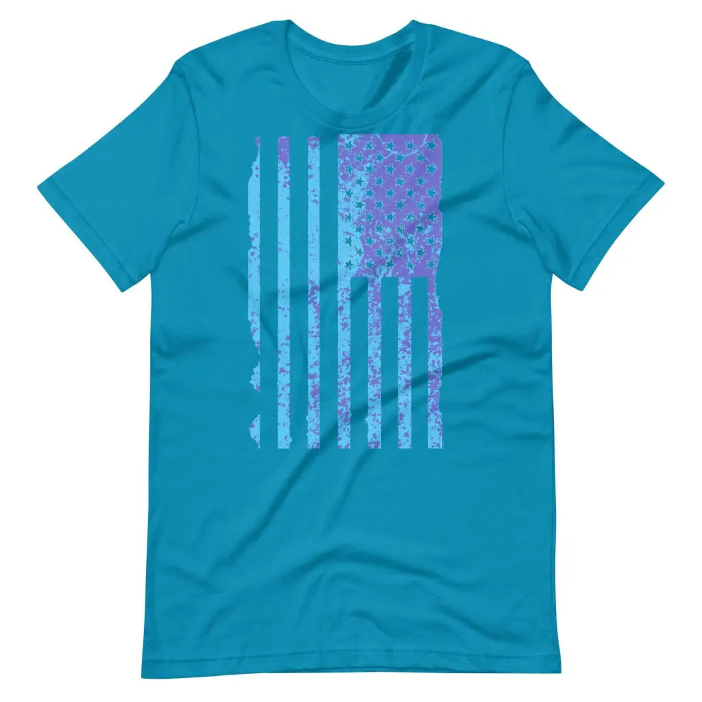 Blue US Distressed Flag Unisex t-shirt - Aqua / S - T-Shirt