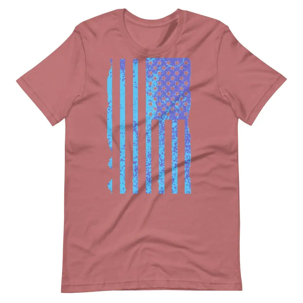 Blue US Distressed Flag Unisex t-shirt - Mauve / S - T-Shirt