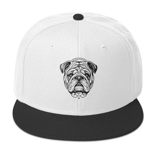 Bulldog Charm: Graphic Snapback Hat - Black / White