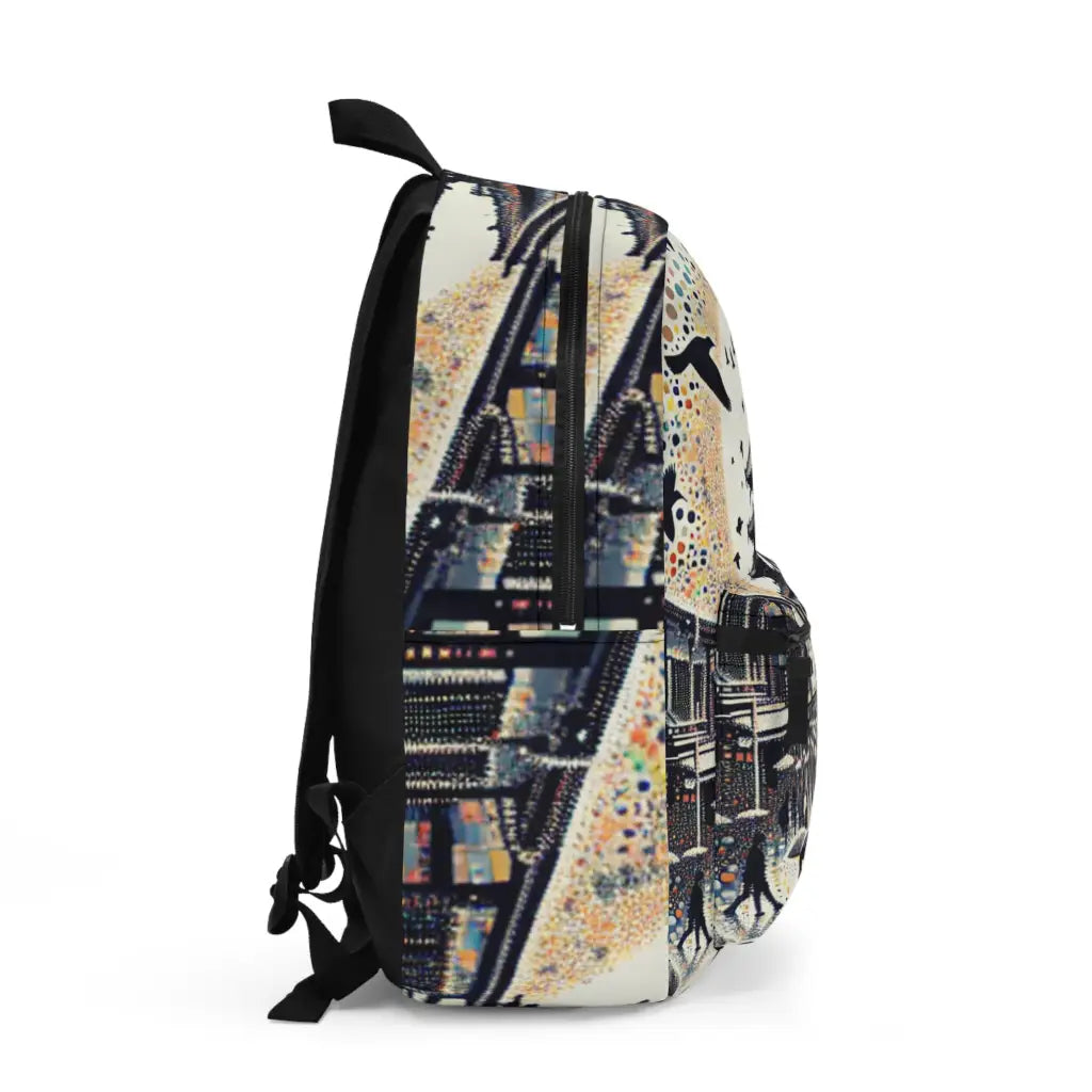 Bustling Streetscape with Pagoda and Birds Backpack