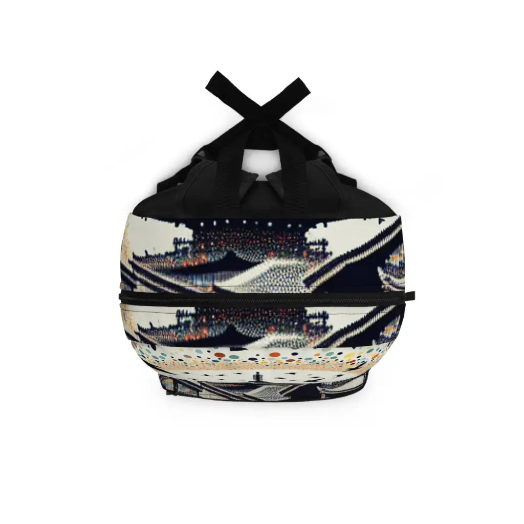Bustling Streetscape with Pagoda and Birds Backpack