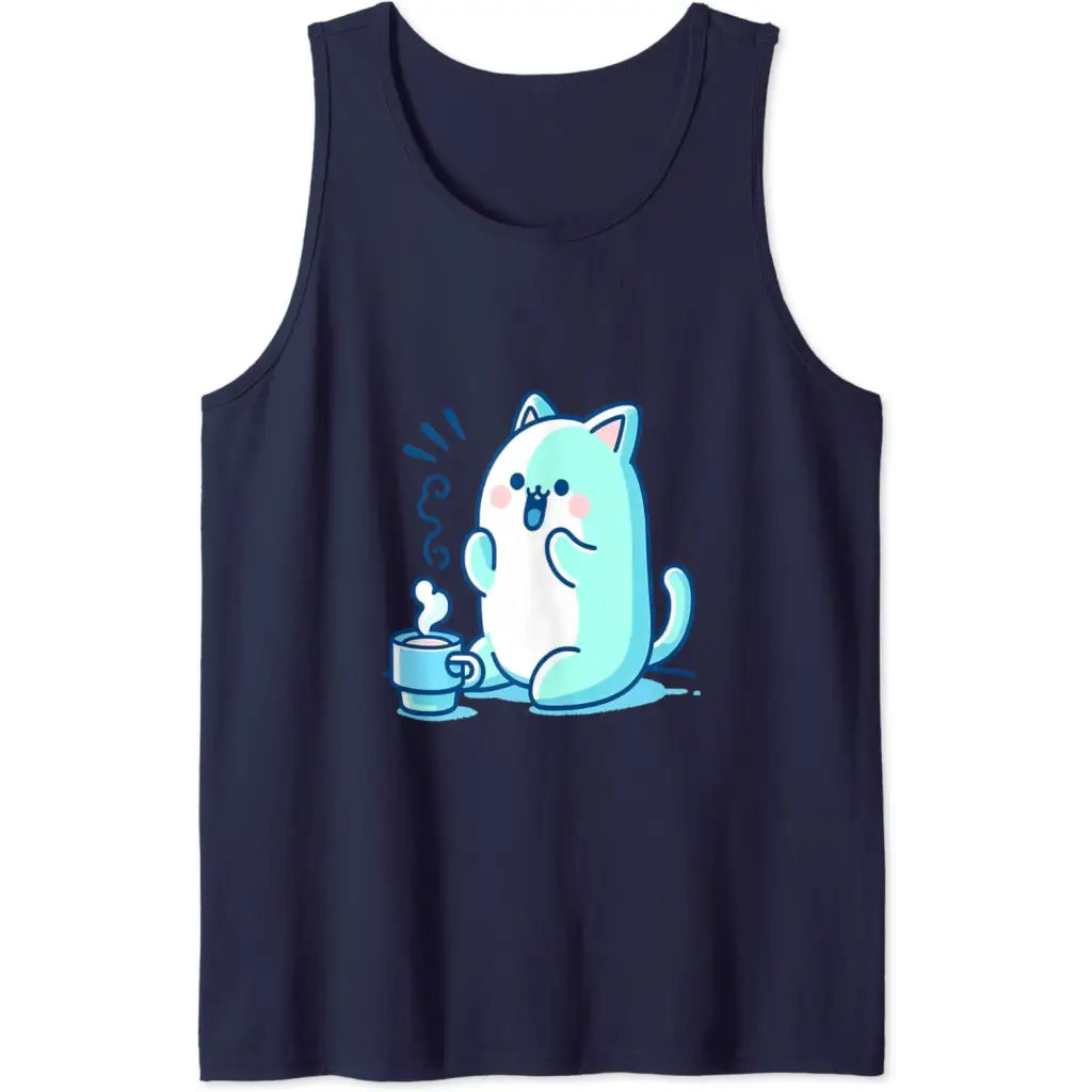 Coffee Cat Delight Tank Top - Navy Blue / Men / Medium