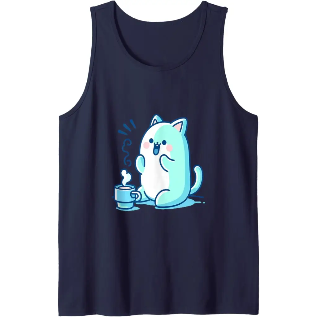 Coffee Cat Delight Tank Top - Navy Blue / Men / Small