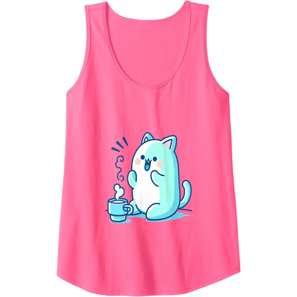 Coffee Cat Delight Tank Top - Neon Pink / Women / Small