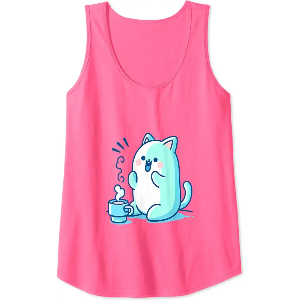 Coffee Cat Delight Tank Top - Neon Pink / Women / XX-Large