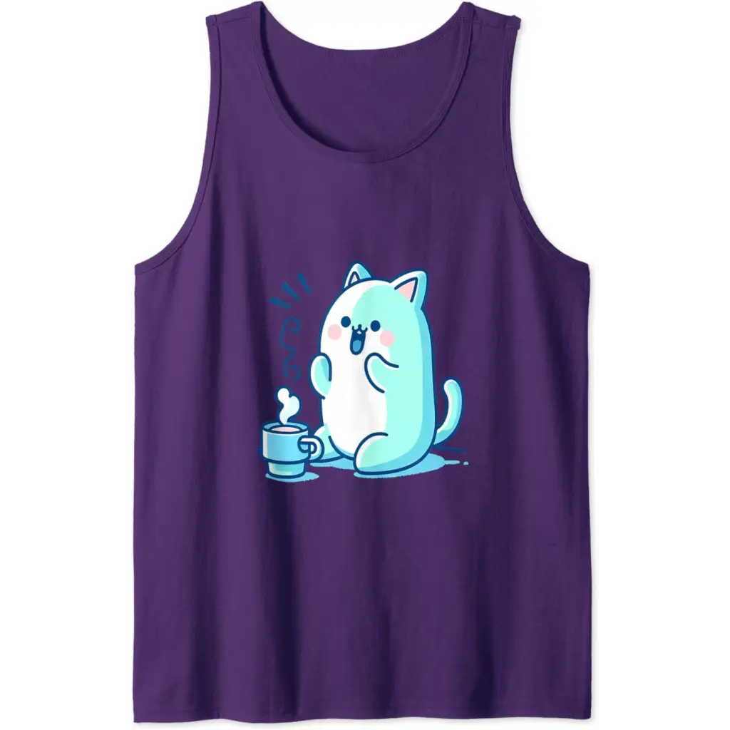 Coffee Cat Delight Tank Top - Purple / Men / Small