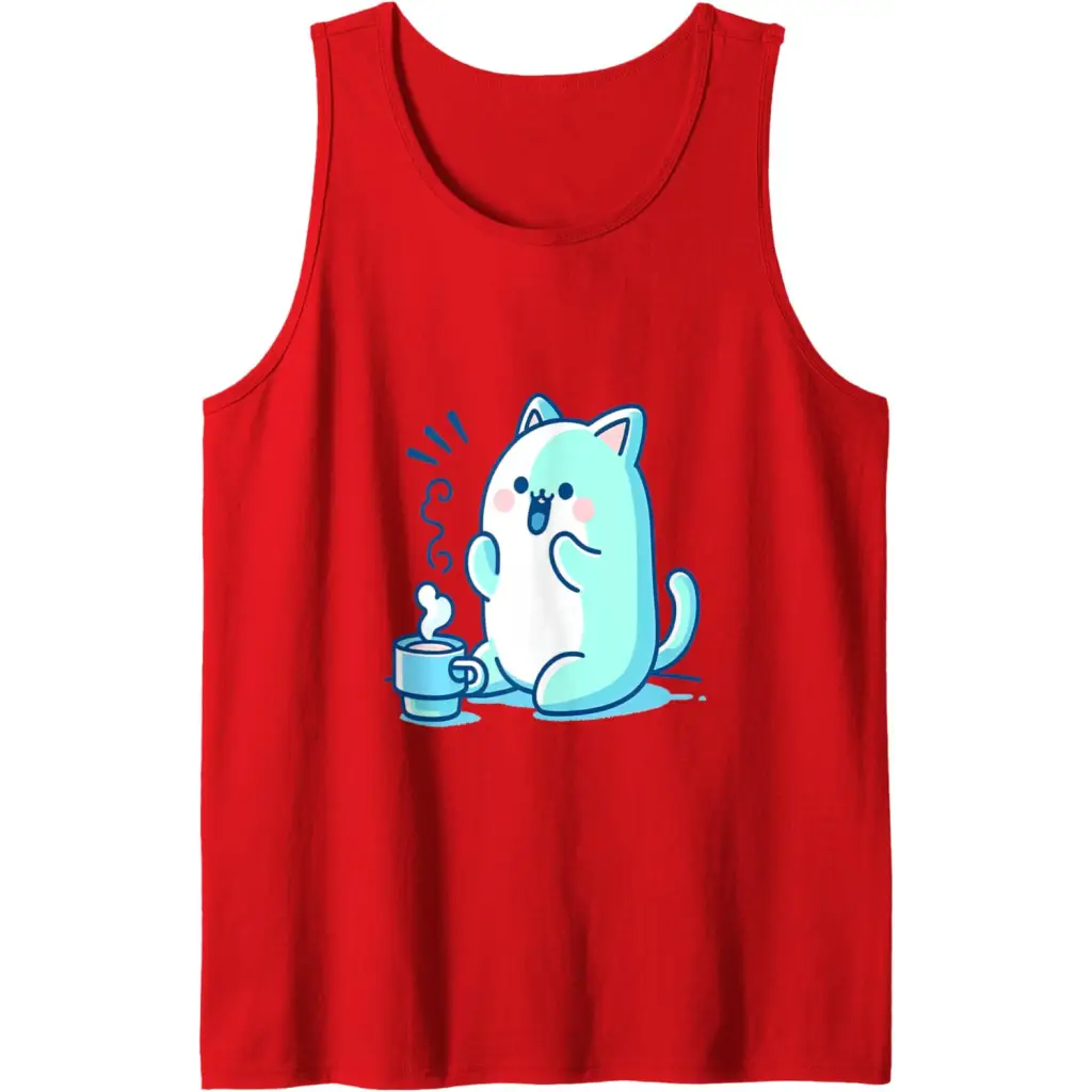 Coffee Cat Delight Tank Top - Red / Men / Large