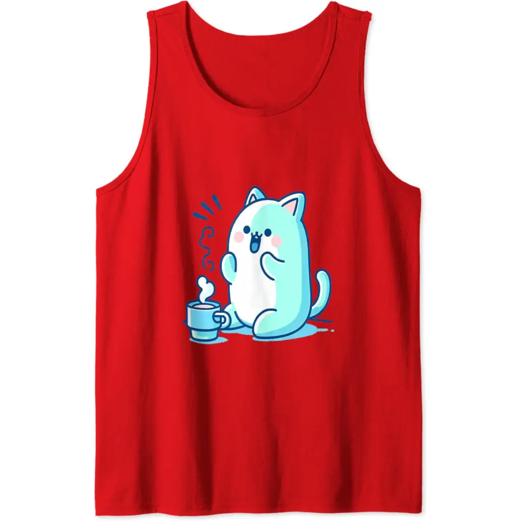 Coffee Cat Delight Tank Top - Red / Men / XX-Large