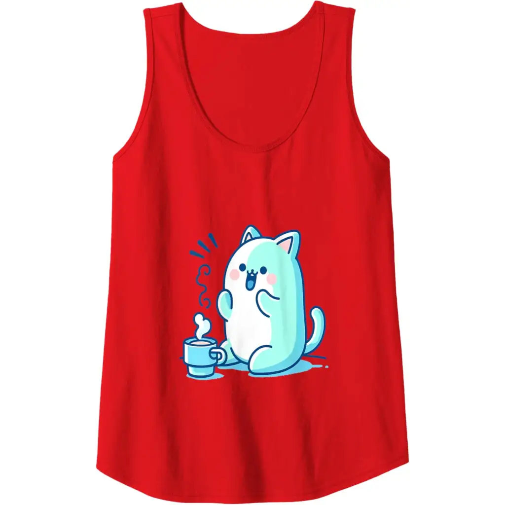 Coffee Cat Delight Tank Top - Red / Women / Medium