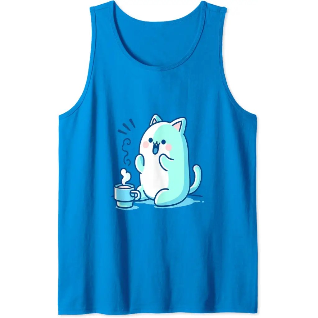 Coffee Cat Delight Tank Top - Sapphire Blue / Men / Large