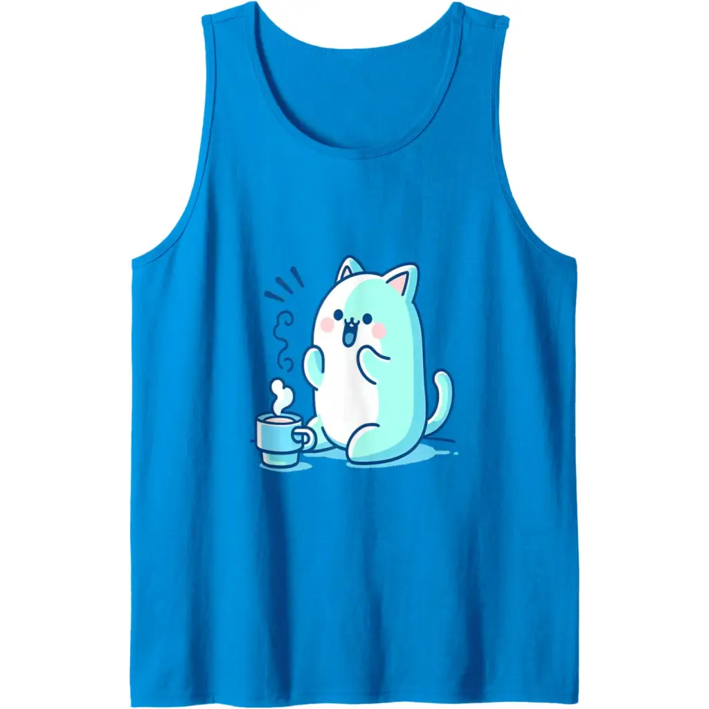 Coffee Cat Delight Tank Top - Sapphire Blue / Men / Small