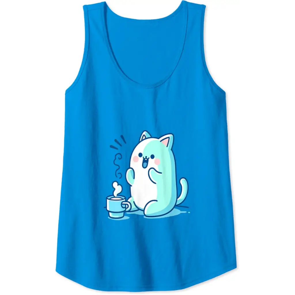 Coffee Cat Delight Tank Top - Sapphire Blue / Women / Medium