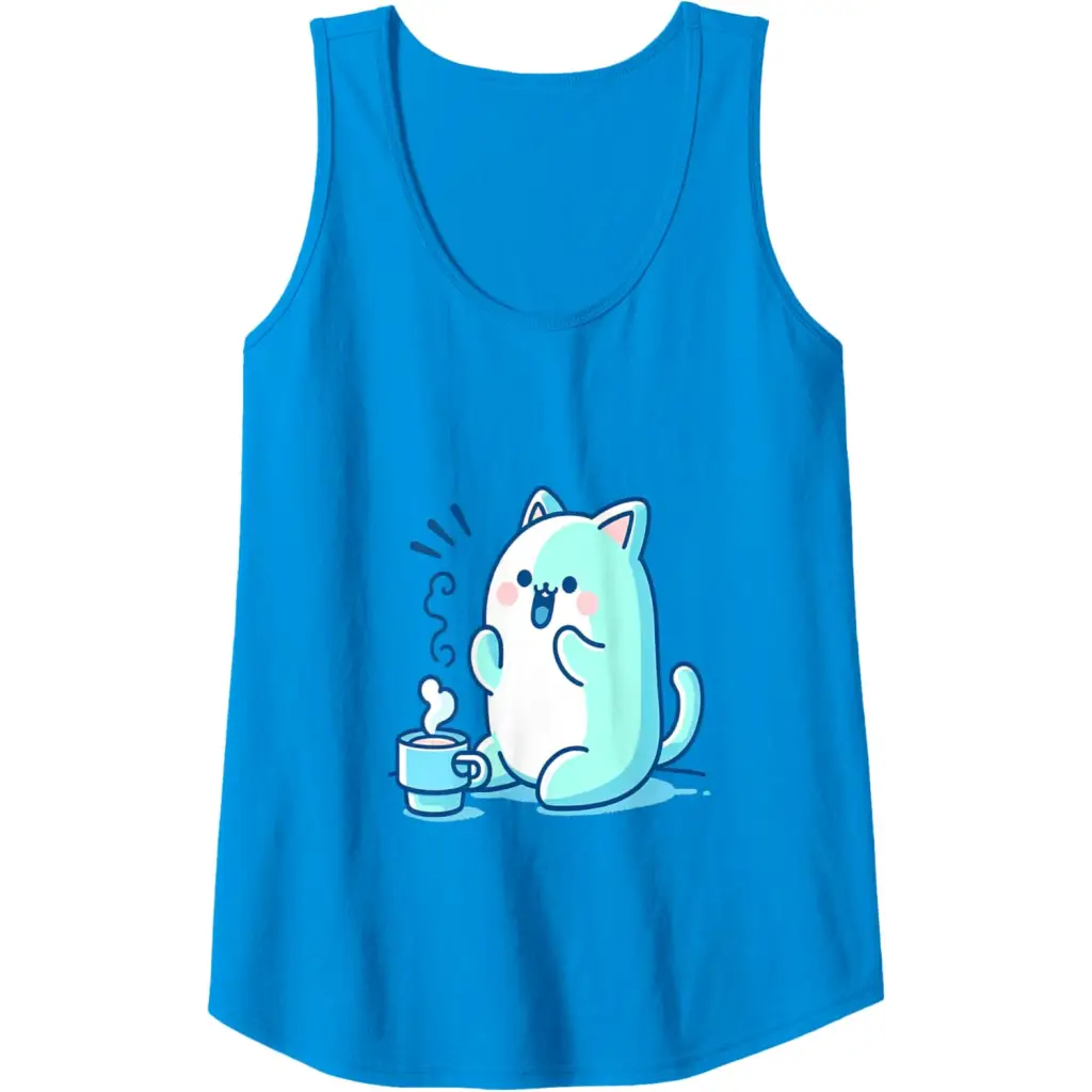 Coffee Cat Delight Tank Top - Sapphire Blue / Women