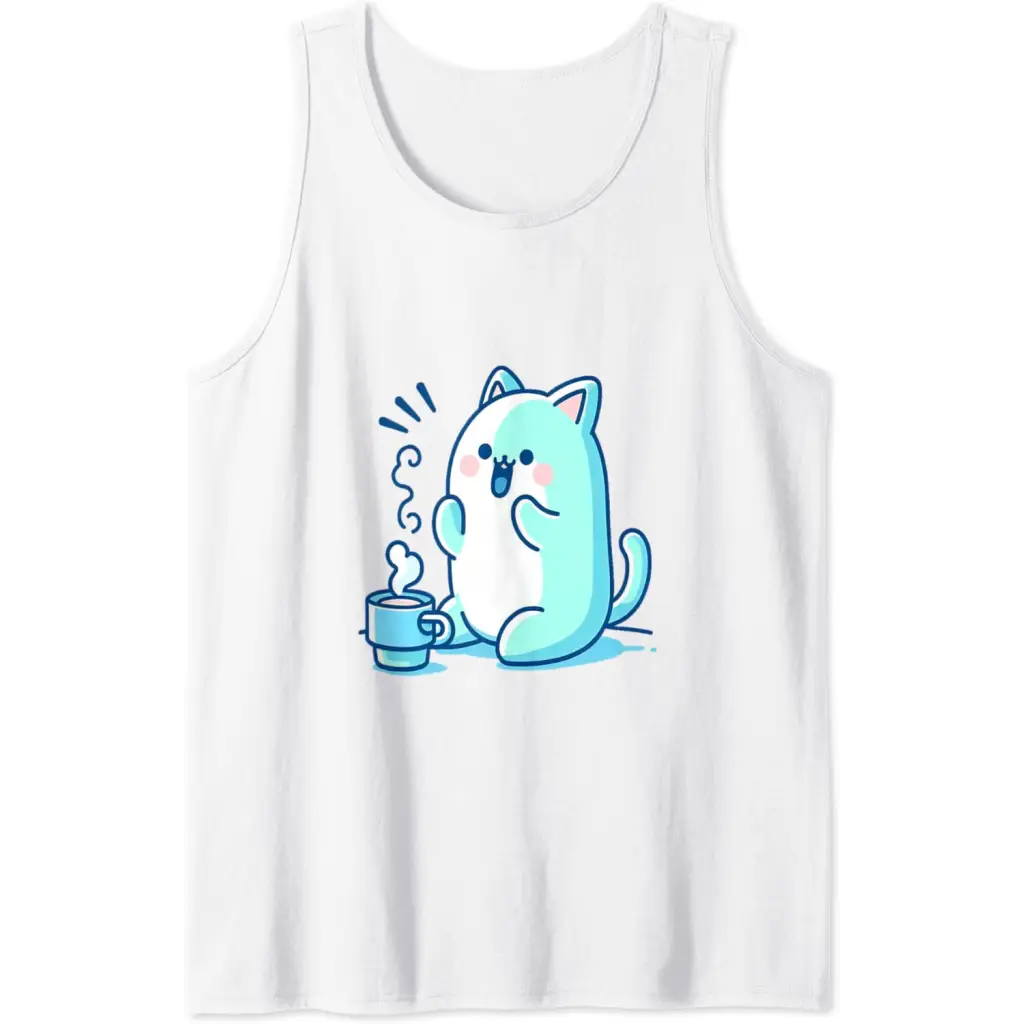 Coffee Cat Delight Tank Top - White / Men / Medium