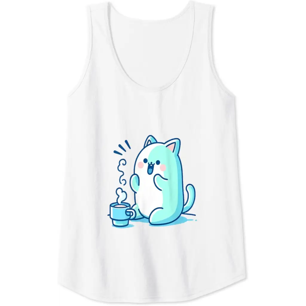 Coffee Cat Delight Tank Top - White / Women / X-Large