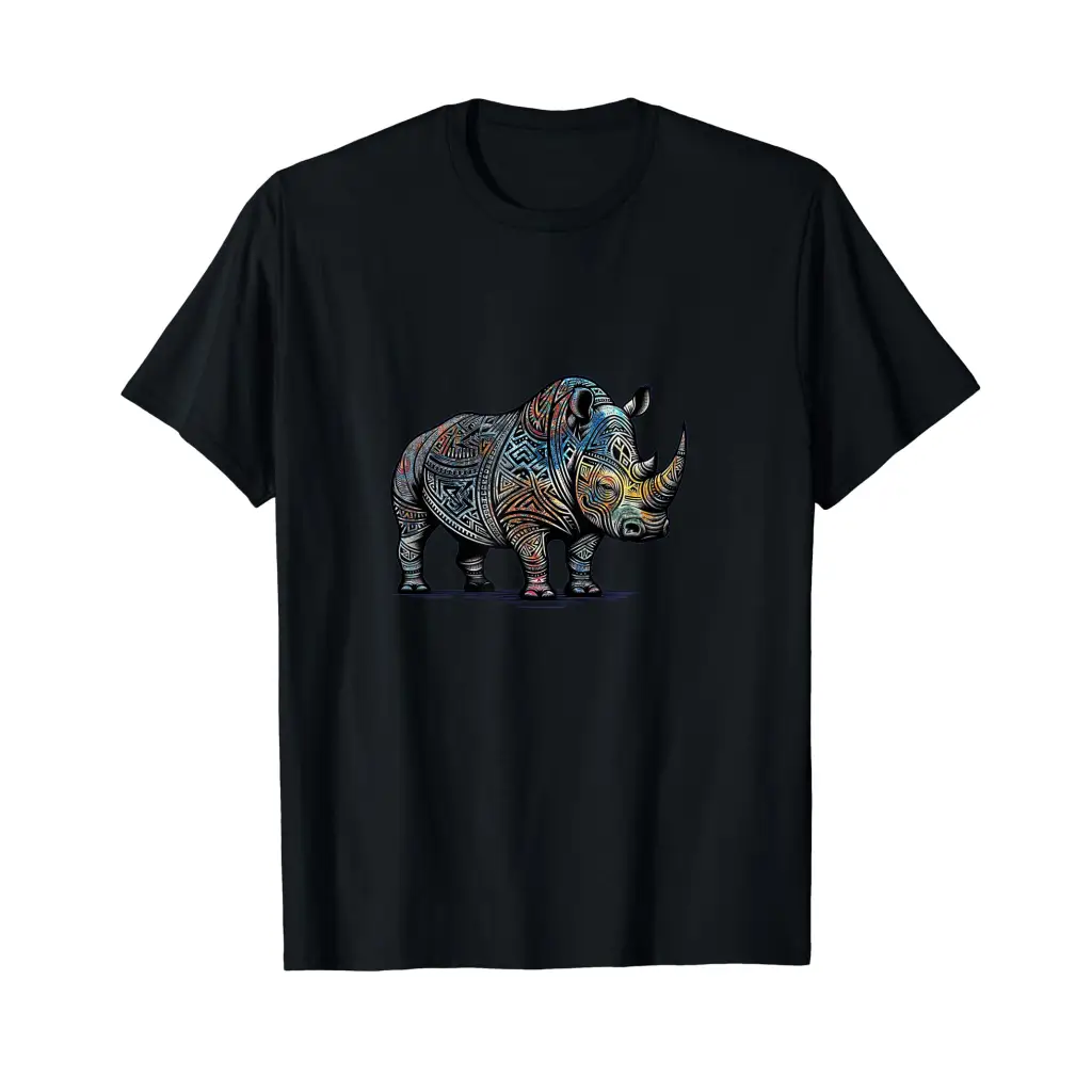 Colorful Funny Tribal Style Rhino T Shirt Apparel