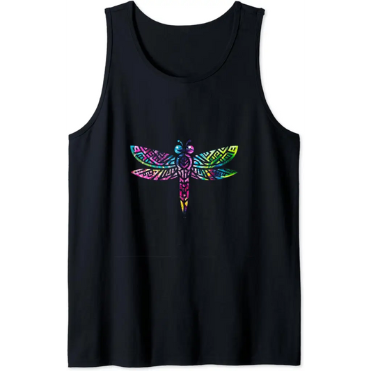 Colorful Tribal Rainbow Dragonfly Tank Top - Black / Men