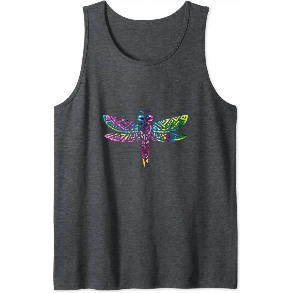 Colorful Tribal Rainbow Dragonfly Tank Top - Dark Heather