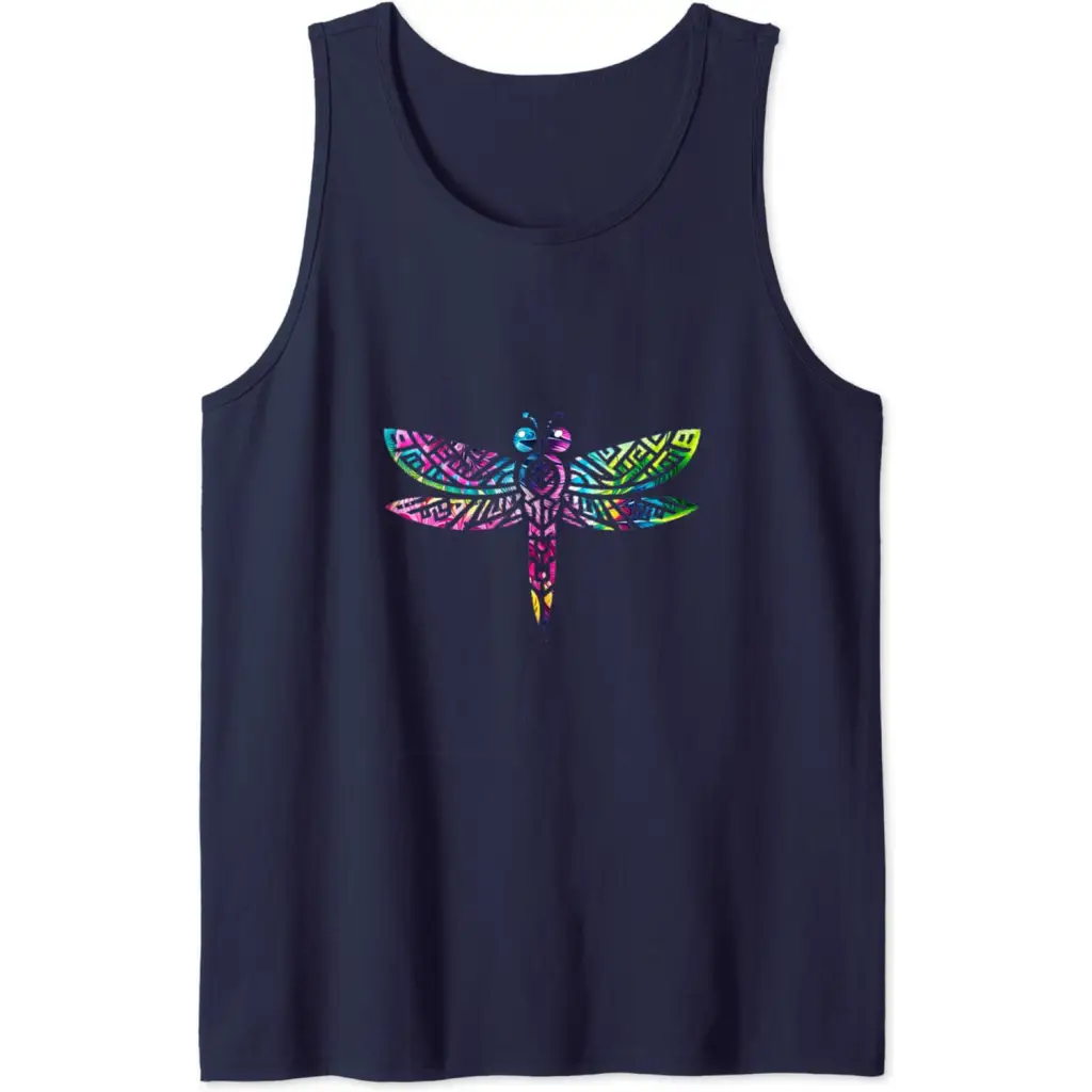 Colorful Tribal Rainbow Dragonfly Tank Top - Navy Blue