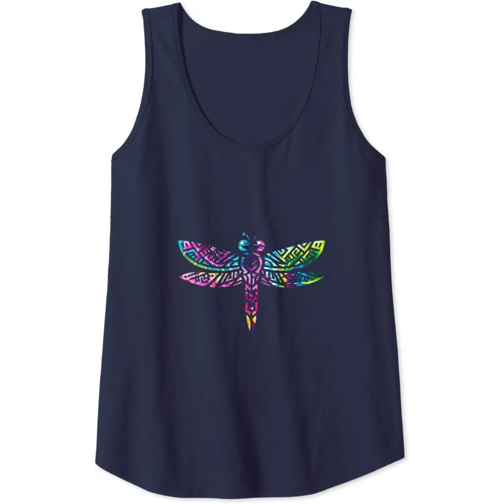 Colorful Tribal Rainbow Dragonfly Tank Top - Navy Blue