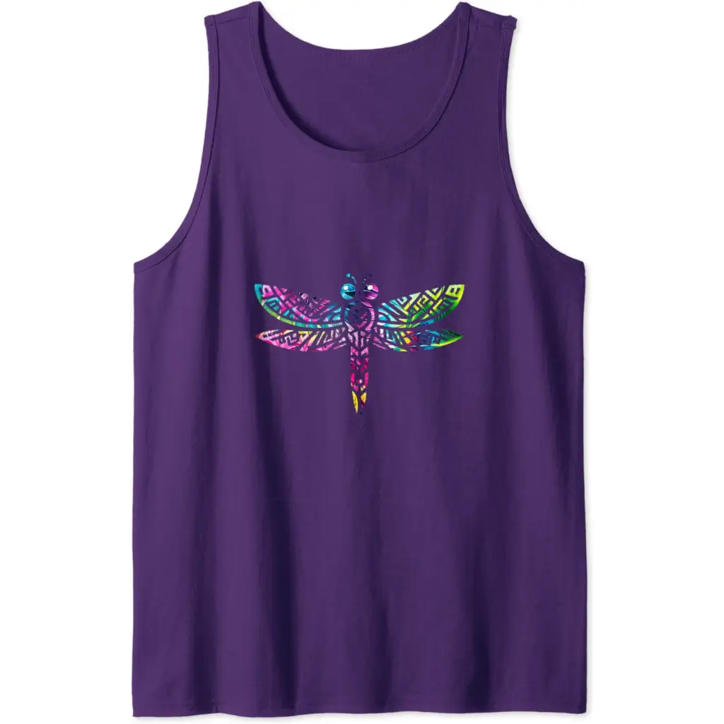 Colorful Tribal Rainbow Dragonfly Tank Top - Purple / Men