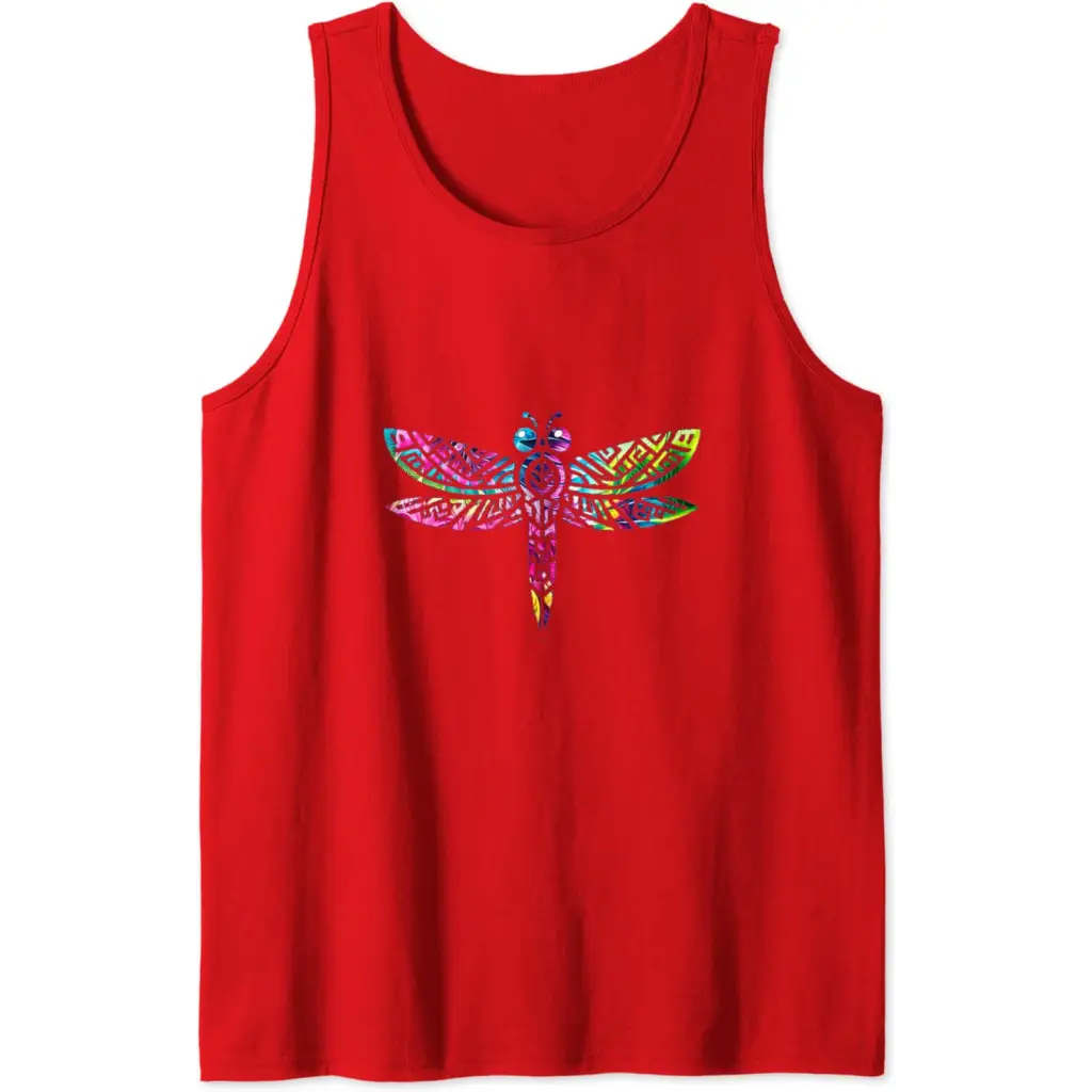 Colorful Tribal Rainbow Dragonfly Tank Top - Red / Men