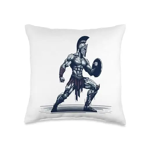 Digital Spartan: Guardian of the Circuit Throw Pillow Home