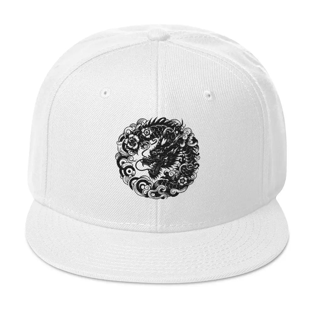 Dragon’s Embrace: Japanese Style Dragon Snapback Hat - White