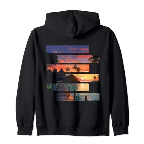 Evening Bliss Tropical Sunset Escape Zip Hoodie Apparel