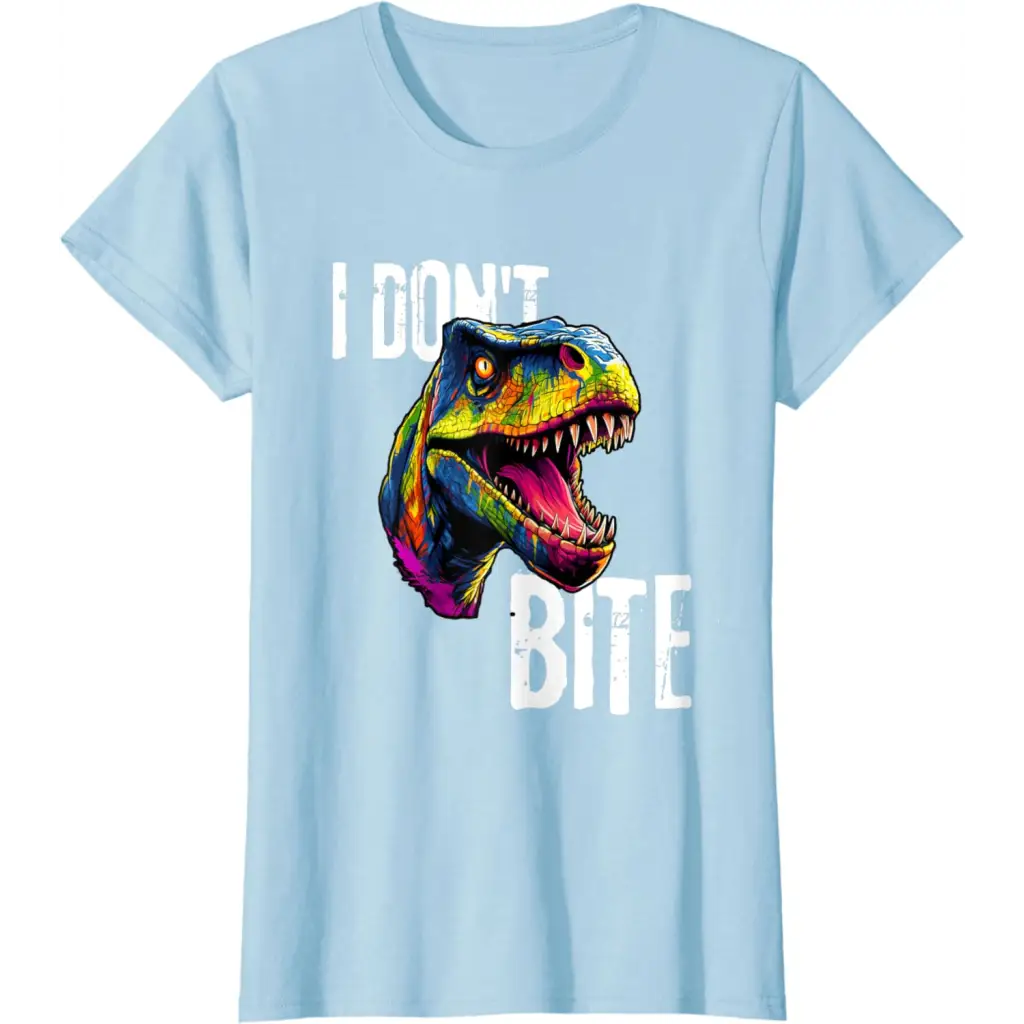 Ferocious T-Rex I Don’t Bite T-Shirt - Baby Blue / Women