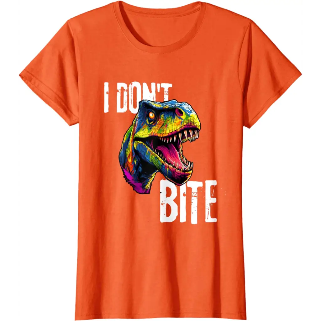 Ferocious T-Rex I Don’t Bite T-Shirt - Orange / Women