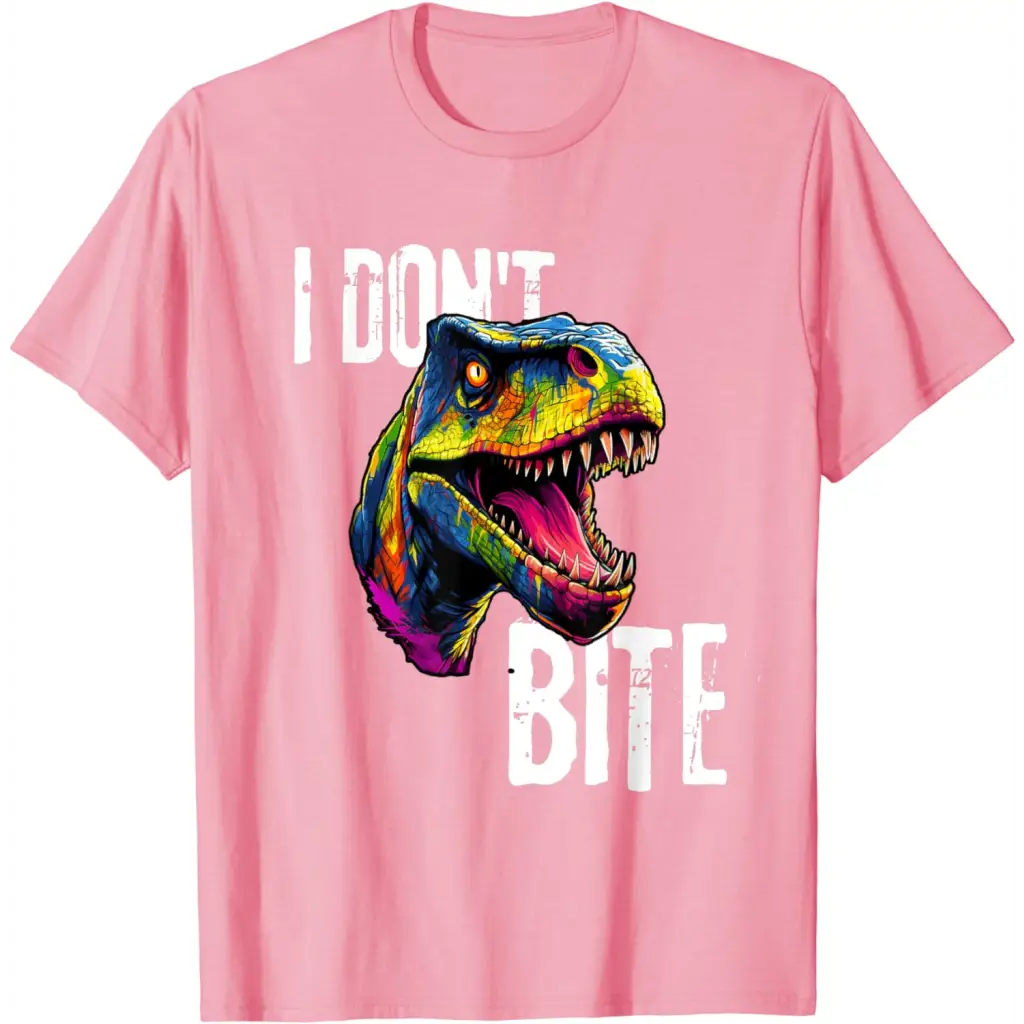 Ferocious T-Rex I Don’t Bite T-Shirt - Pink / Men / XX-Large